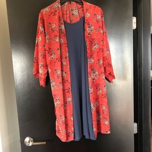 Blue halter dress with floral cover-up